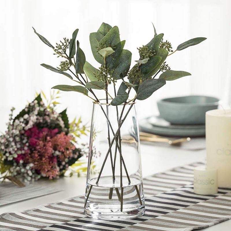 FUNSOBA Moden Trapezoid Glass Vase with Gold Mouth for Centerpieces Home Wedding Decoration (1, Small 4.7" x 8.7") - Image 3